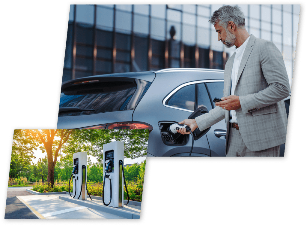 Person charging their ev vehicle at a charging station.